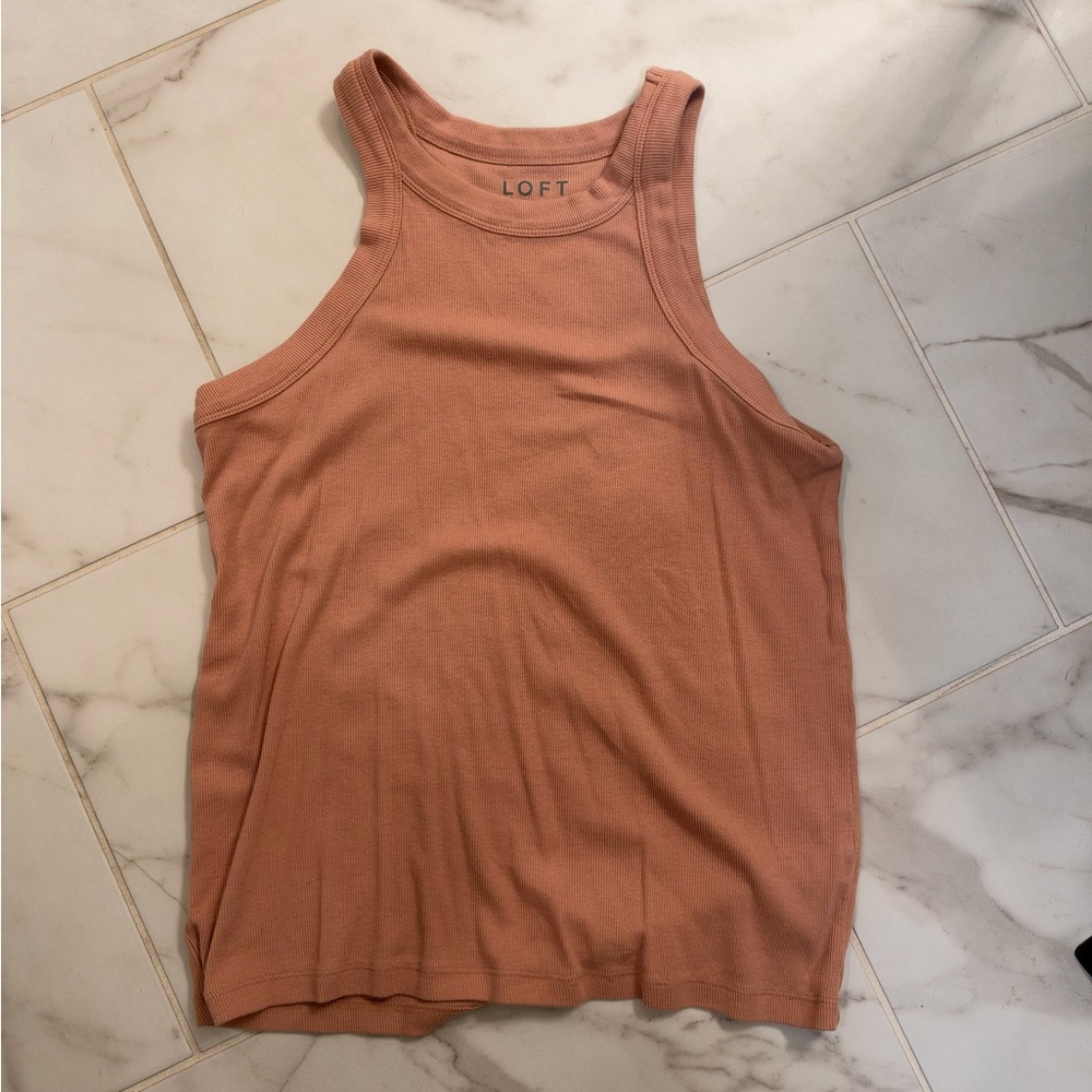LOFT Sleeveless Ribbed Tank in Dusty Peach